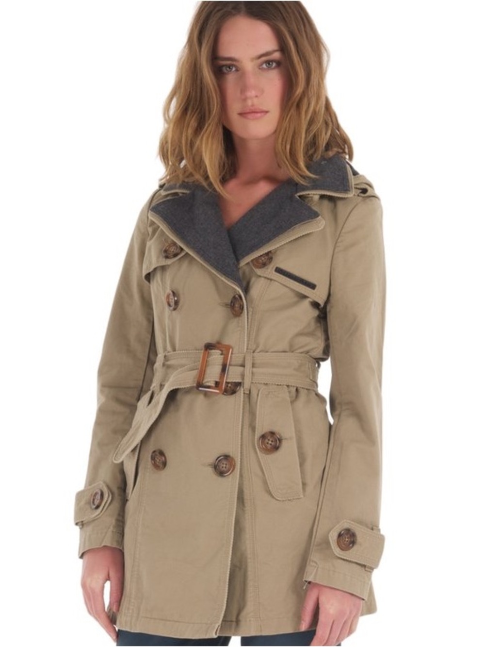 SUPERDRY Women's Vintage City Mac Khaki Double Breasted Trench Coat Medium M